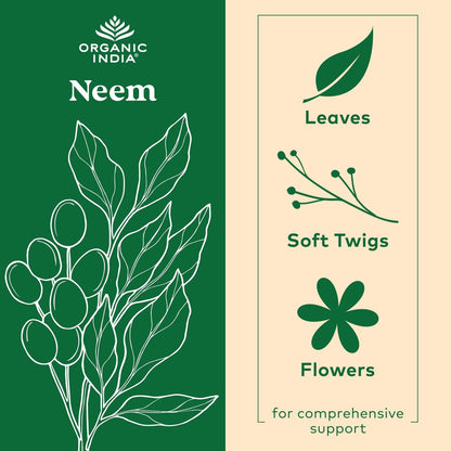 ORGANIC INDIA Neem Blatt Kapseln - Pflanzliches Nahrungsergänzungsmittel für Haut & Immunsystem, Vegan, Glutenfrei, USDA Bio - 90 Kapseln