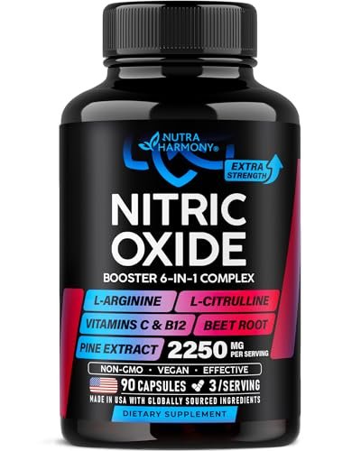 Nitric-Oxid-Supplement für Männer & Frauen 2250 mg - Nitric-Oxid-Booster mit Kiefernrinde | L-Arginin | L-Citrullin | Rote Bete | Vitamin C & B12 - Muskeln, Energie & Durchblutung - Laborgetestet, 90 Kapseln
