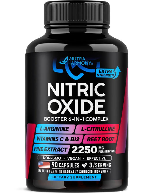 Nitric-Oxid-Supplement für Männer & Frauen 2250 mg - Nitric-Oxid-Booster mit Kiefernrinde | L-Arginin | L-Citrullin | Rote Bete | Vitamin C & B12 - Muskeln, Energie & Durchblutung - Laborgetestet, 90 Kapseln