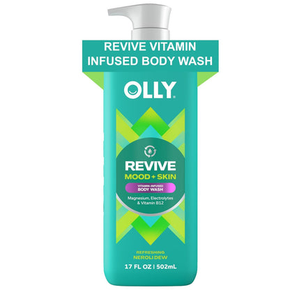 OLLY Revive Body Wash mit Magnesium, Elektrolyten & Vitamin B12 – Nährende Reinigung für Hautbarriere-Reparatur, tiefe Feuchtigkeitsversorgung, erfrischender Nerolid-Duft, 17 oz