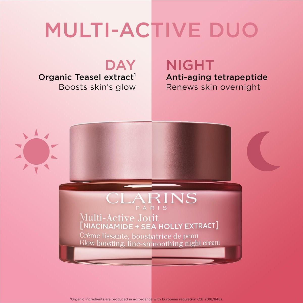 Clarins Multi-Active Tagescreme SPF 15 mit Niacinamid | Glättet feine Linien | Strafft sichtbar die Poren | Ebenmäßiger Teint und Textur | Fördert den Glow | Stärkt die Feuchtigkeitsbarriere | Alle Hauttypen | 48 ml