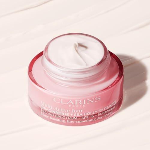 Clarins Multi-Active Tagescreme SPF 15 mit Niacinamid | Glättet feine Linien | Strafft sichtbar die Poren | Ebenmäßiger Teint und Textur | Fördert den Glow | Stärkt die Feuchtigkeitsbarriere | Alle Hauttypen | 48 ml