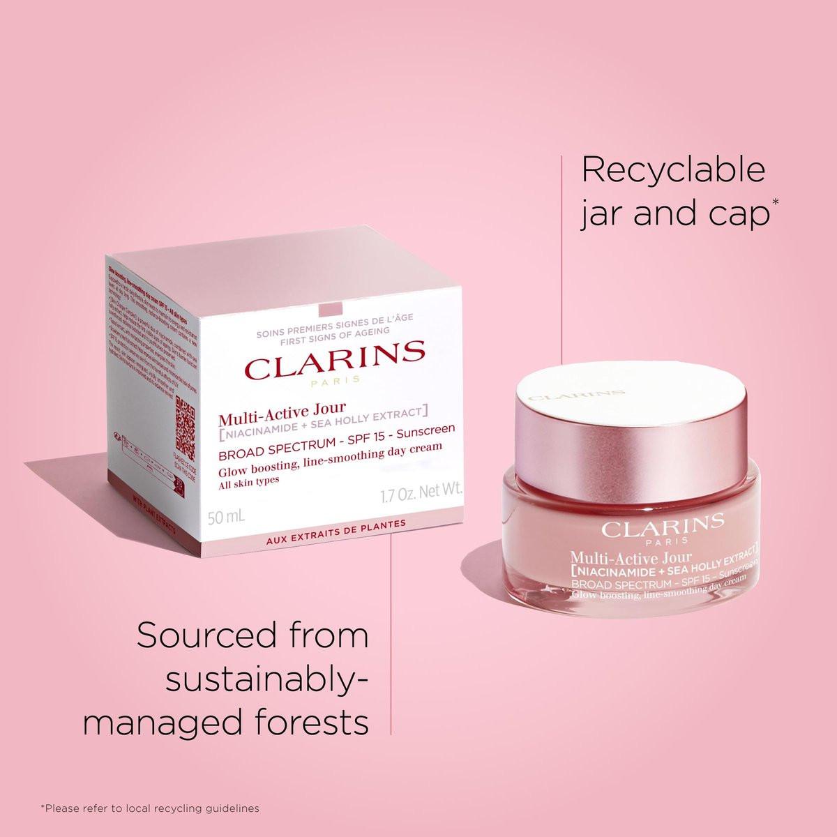 Clarins Multi-Active Tagescreme SPF 15 mit Niacinamid | Glättet feine Linien | Strafft sichtbar die Poren | Ebenmäßiger Teint und Textur | Fördert den Glow | Stärkt die Feuchtigkeitsbarriere | Alle Hauttypen | 48 ml