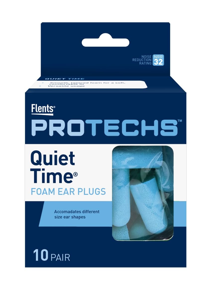Flents Protechs Schaumstoff-Ohrstöpsel – Schlafen, Reisen, Konzerte, Bau & Lernen – Ultraweich & Bequem – Blau, 10 Paar, NRR 32 Gehörschutz