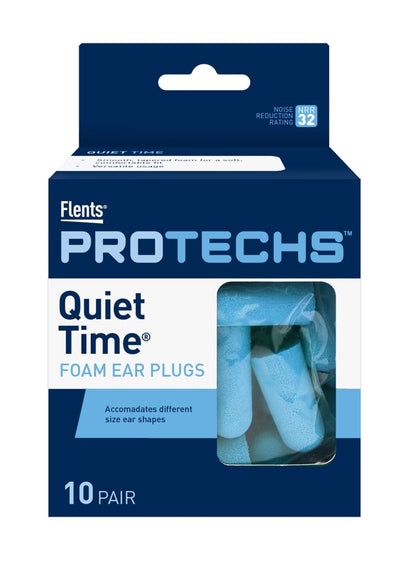 Flents Protechs Schaumstoff-Ohrstöpsel – Schlafen, Reisen, Konzerte, Bau & Lernen – Ultraweich & Bequem – Blau, 10 Paar, NRR 32 Gehörschutz