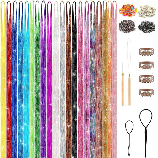 GTTUKK Haar Glitzer Set (48 Zoll, 20 Farben, 6000 Strähnen) – Hitzebeständige Feenhaar-Glitzersträhnen für Frauen und Mädchen