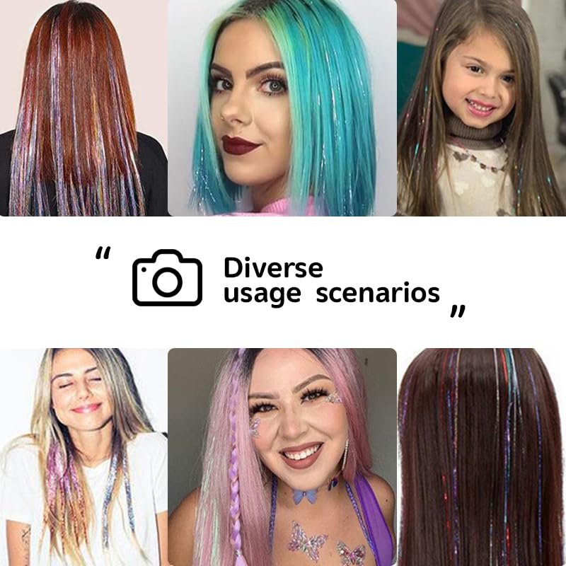 GTTUKK Haar Glitzer Set (48 Zoll, 20 Farben, 6000 Strähnen) – Hitzebeständige Feenhaar-Glitzersträhnen für Frauen und Mädchen