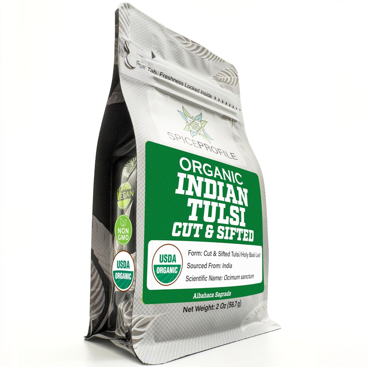 Spice Profile USDA Bio Indisches Tulsi / Heiliges Basilikum geschnitten & gesiebt, 2 oz, laborgeprüft auf Schwermetalle, Ocimum sanctum