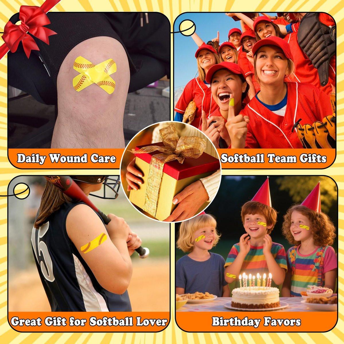 60er-Pack Softball-Bandagen, 2,83 x 0,75 Zoll, wasserdichte PE-Pflaster für die Versorgung kleiner Wunden, hypoallergene Softball-Erste-Hilfe-Ausrüstung für Mädchen, Kinder und Softball-Mütter, latexfrei