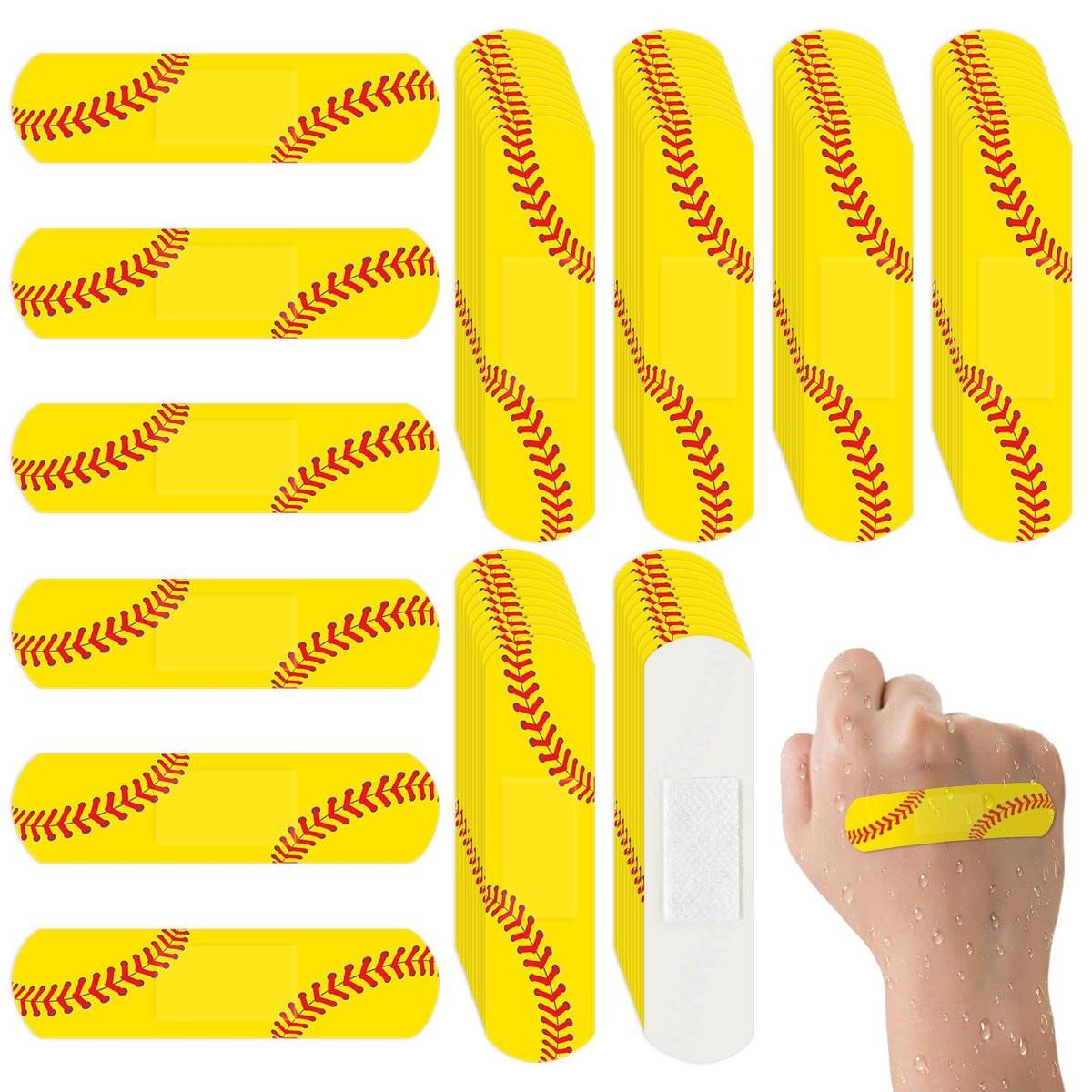 60er-Pack Softball-Bandagen, 2,83 x 0,75 Zoll, wasserdichte PE-Pflaster für die Versorgung kleiner Wunden, hypoallergene Softball-Erste-Hilfe-Ausrüstung für Mädchen, Kinder und Softball-Mütter, latexfrei