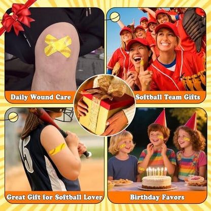 60er-Pack Softball-Bandagen, 2,83 x 0,75 Zoll, wasserdichte PE-Pflaster für die Versorgung kleiner Wunden, hypoallergene Softball-Erste-Hilfe-Ausrüstung für Mädchen, Kinder und Softball-Mütter, latexfrei