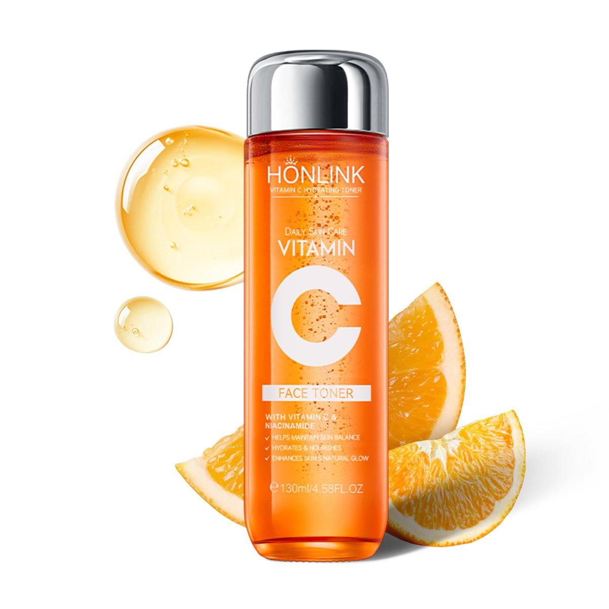 Vitamin C Gesichtstoner 130ml - HONLINK 5X Vitamin C Komplex mit Niacinamid & Hyaluronsäure, feuchtigkeitsspendender & ausgleichender Tonic für die tägliche Hautpflege, Geschenk zum Valentinstag für Sie