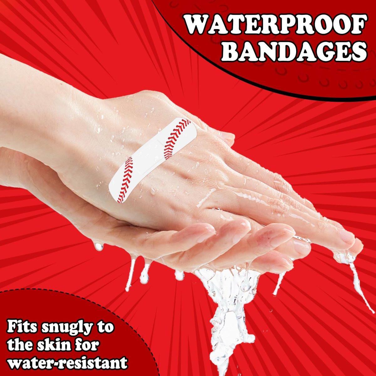 60 Stück Baseball-Pflaster, 7,2 x 1,9 cm, wasserdichte PE-Pflaster für die Wundversorgung, hypoallergene Pflaster für Baseballteams, Erste-Hilfe-Zubehör für Jungen, Mädchen und Baseball-Mütter, latexfrei
