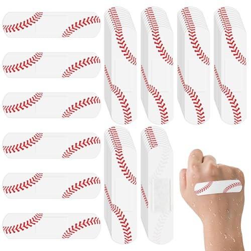 60 Stück Baseball-Pflaster, 7,2 x 1,9 cm, wasserdichte PE-Pflaster für die Wundversorgung, hypoallergene Pflaster für Baseballteams, Erste-Hilfe-Zubehör für Jungen, Mädchen und Baseball-Mütter, latexfrei