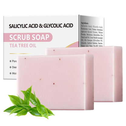 YAFUSIPE Salicylsäure-Peelingseife, Gesichts- und Körperseife mit Glykolsäure und Teebaumöl, Anti-Makel, Akne, Erdbeerbeine, eingewachsene Haare, Keratosis Pilaris, 200g/7OZ
