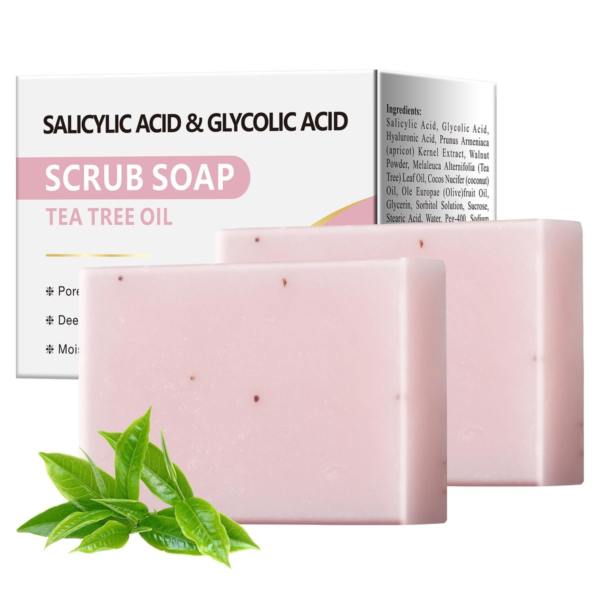 YAFUSIPE Salicylsäure-Peelingseife, Gesichts- und Körperseife mit Glykolsäure und Teebaumöl, Anti-Makel, Akne, Erdbeerbeine, eingewachsene Haare, Keratosis Pilaris, 200g/7OZ