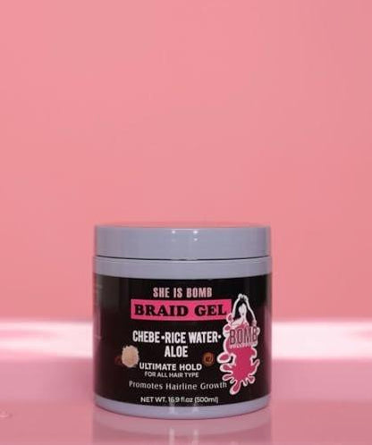 She Is Bomb Braid Gel mit Chebe, Reiswasser und Aloe Vera – Ultimativer Halt für Haarwachstum, 500 ml