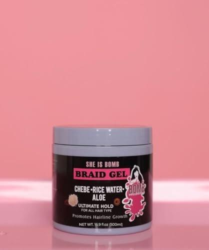 She Is Bomb Braid Gel mit Chebe, Reiswasser und Aloe Vera – Ultimativer Halt für Haarwachstum, 500 ml