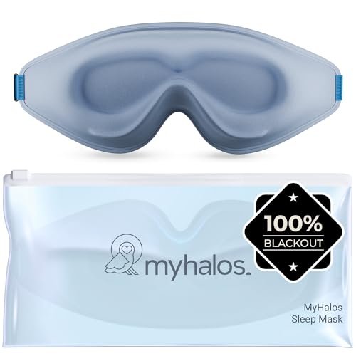 MyHalos® Schlafmaske – 3D Blackout Augenmaske für Frauen & Männer, Seiten Schläfer, Null Druck Memory Foam Wimpernfreundlich, Atmungsaktiv, Ausgezeichnete Schlafhilfe für Reisen (Hellblau, 1 Stück)