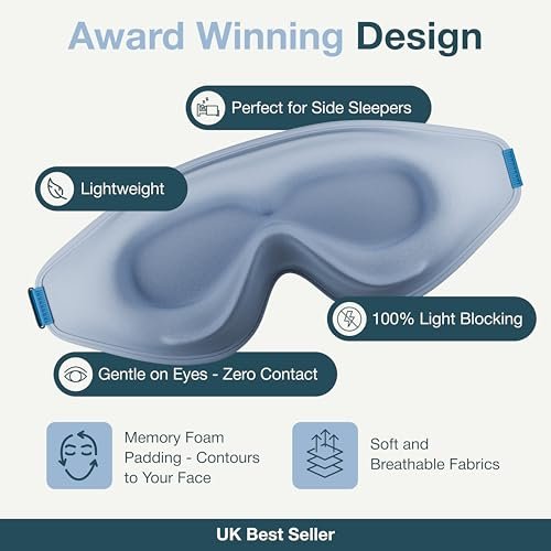 MyHalos® Schlafmaske – 3D Blackout Augenmaske für Frauen & Männer, Seiten Schläfer, Null Druck Memory Foam Wimpernfreundlich, Atmungsaktiv, Ausgezeichnete Schlafhilfe für Reisen (Hellblau, 1 Stück)