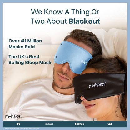 MyHalos® Schlafmaske – 3D Blackout Augenmaske für Frauen & Männer, Seiten Schläfer, Null Druck Memory Foam Wimpernfreundlich, Atmungsaktiv, Ausgezeichnete Schlafhilfe für Reisen (Hellblau, 1 Stück)