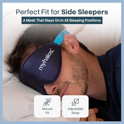 MyHalos® Schlafmaske – 3D Blackout Augenmaske für Frauen & Männer, Seiten- und Rückenschläfer, Null Druck Memory Foam, Wimpernfreundlich, Atmungsaktiv, preisgekröntes Schlafhilfe für Reisen (Navy Blau, 1 Stück)
