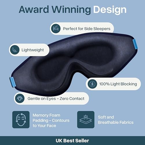 MyHalos® Schlafmaske – 3D Blackout Augenmaske für Frauen & Männer, Seiten- und Rückenschläfer, Null Druck Memory Foam, Wimpernfreundlich, Atmungsaktiv, preisgekröntes Schlafhilfe für Reisen (Navy Blau, 1 Stück)
