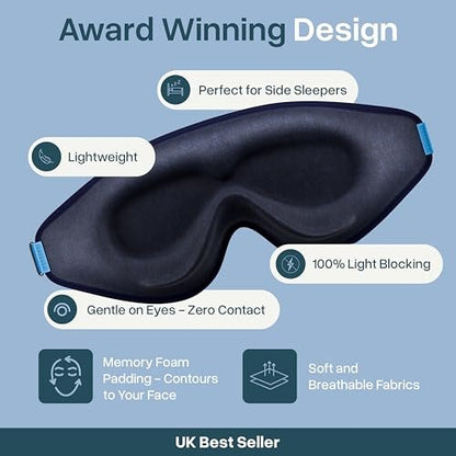 MyHalos® Schlafmaske – 3D Blackout Augenmaske für Frauen & Männer, Seiten- und Rückenschläfer, Null Druck Memory Foam, Wimpernfreundlich, Atmungsaktiv, preisgekröntes Schlafhilfe für Reisen (Navy Blau, 1 Stück)