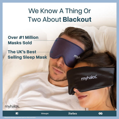 MyHalos® Schlafmaske – 3D Blackout Augenmaske für Frauen & Männer, Seiten- und Rückenschläfer, Null Druck Memory Foam, Wimpernfreundlich, Atmungsaktiv, preisgekröntes Schlafhilfe für Reisen (Navy Blau, 1 Stück)