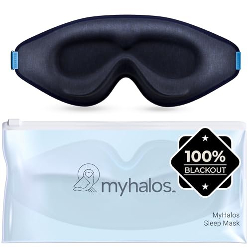 MyHalos® Schlafmaske – 3D Blackout Augenmaske für Frauen & Männer, Seiten- und Rückenschläfer, Null Druck Memory Foam, Wimpernfreundlich, Atmungsaktiv, preisgekröntes Schlafhilfe für Reisen (Navy Blau, 1 Stück)