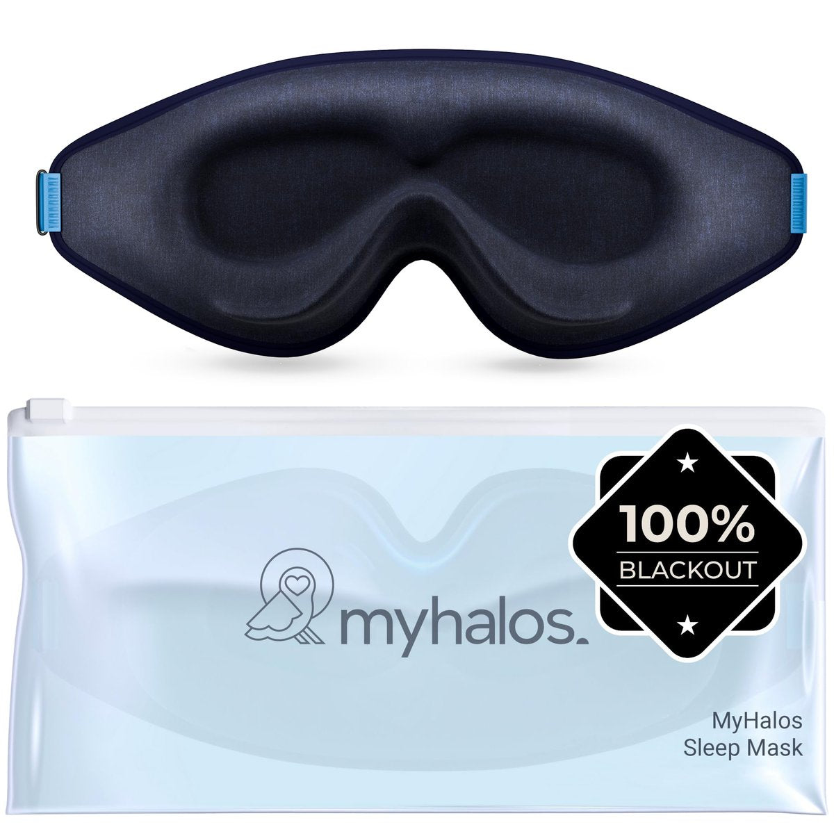 MyHalos® Schlafmaske – 3D Blackout Augenmaske für Frauen & Männer, Seiten- und Rückenschläfer, Null Druck Memory Foam, Wimpernfreundlich, Atmungsaktiv, preisgekröntes Schlafhilfe für Reisen (Navy Blau, 1 Stück)