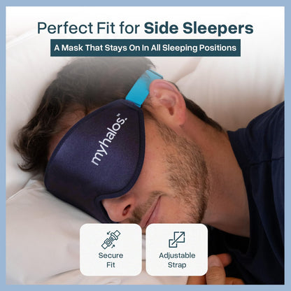 MyHalos® Schlafmaske – 3D Blackout Augenmaske für Frauen & Männer, Seiten- und Rückenschläfer, Null Druck Memory Foam, Wimpernfreundlich, Atmungsaktiv, preisgekröntes Schlafhilfe für Reisen (Navy Blau, 1 Stück)