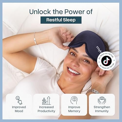 MyHalos® Schlafmaske – 3D Blackout Augenmaske für Frauen & Männer, Seiten- und Rückenschläfer, Null Druck Memory Foam, Wimpernfreundlich, Atmungsaktiv, preisgekröntes Schlafhilfe für Reisen (Navy Blau, 1 Stück)