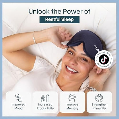 MyHalos® Schlafmaske – 3D Blackout Augenmaske für Frauen & Männer, Seiten- und Rückenschläfer, Null Druck Memory Foam, Wimpernfreundlich, Atmungsaktiv, preisgekröntes Schlafhilfe für Reisen (Navy Blau, 1 Stück)