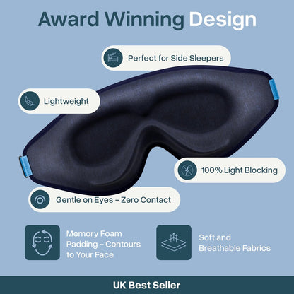 MyHalos® Schlafmaske – 3D Blackout Augenmaske für Frauen & Männer, Seiten- und Rückenschläfer, Null Druck Memory Foam, Wimpernfreundlich, Atmungsaktiv, preisgekröntes Schlafhilfe für Reisen (Navy Blau, 1 Stück)