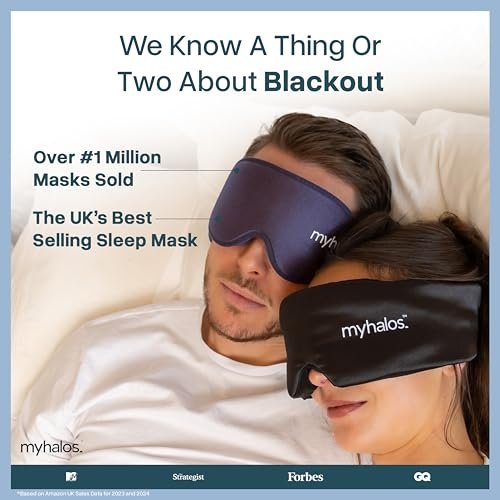 MyHalos® Schlafmaske – 3D Blackout Augenmaske für Frauen & Männer, Seiten- und Rückenschläfer, Null Druck Memory Foam, Wimpernfreundlich, Atmungsaktiv, preisgekröntes Schlafhilfe für Reisen (Navy Blau, 1 Stück)