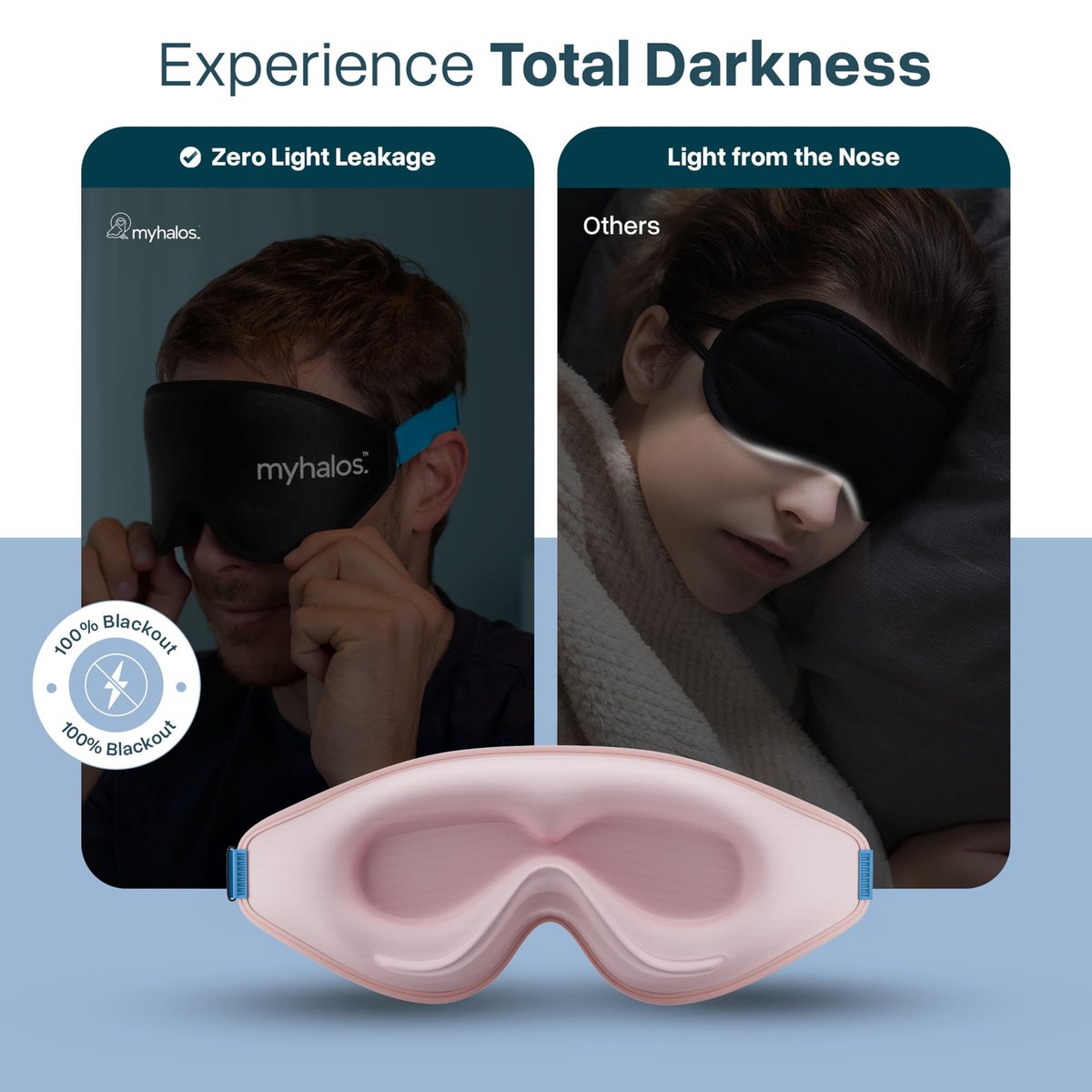 MyHalos® Schlafmaske – 3D Verdunkelnde Augenmaske für Frauen & Männer, Seiten- und Rückenschläfer, Null Druck Memory-Schaum, Wimpernfreundlich, Atmungsaktiv, Preisgekröntes Schlafhilfe für Reisen (Pfirsich Orange, 1 Stück)