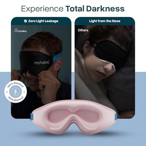 MyHalos® Schlafmaske – 3D Verdunkelnde Augenmaske für Frauen & Männer, Seiten- und Rückenschläfer, Null Druck Memory-Schaum, Wimpernfreundlich, Atmungsaktiv, Preisgekröntes Schlafhilfe für Reisen (Pfirsich Orange, 1 Stück)