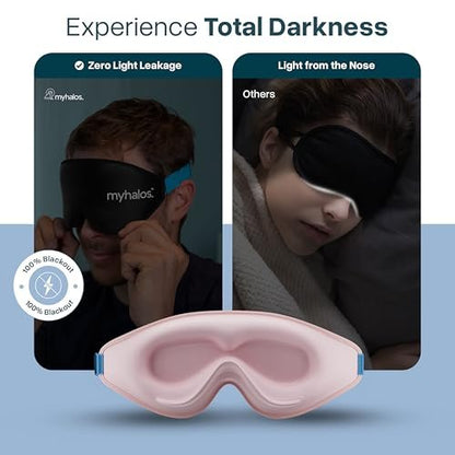 MyHalos® Schlafmaske – 3D Verdunkelnde Augenmaske für Frauen & Männer, Seiten- und Rückenschläfer, Null Druck Memory-Schaum, Wimpernfreundlich, Atmungsaktiv, Preisgekröntes Schlafhilfe für Reisen (Pfirsich Orange, 1 Stück)