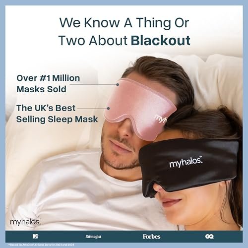 MyHalos® Schlafmaske – 3D Verdunkelnde Augenmaske für Frauen & Männer, Seiten- und Rückenschläfer, Null Druck Memory-Schaum, Wimpernfreundlich, Atmungsaktiv, Preisgekröntes Schlafhilfe für Reisen (Pfirsich Orange, 1 Stück)