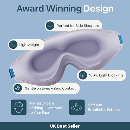 MyHalos® Schlafmaske – 3D-Brille für völlige Dunkelheit, Null Druck, Memory-Schaum, wimpernfreundlich, für Seiten- und Rückenschläfer, Reise-Schlafhilfe (Lavendel, 1 Stück)