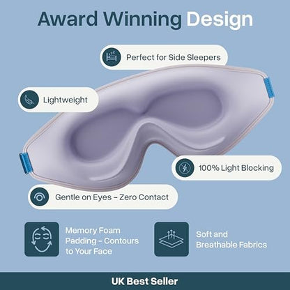 MyHalos® Schlafmaske – 3D-Brille für völlige Dunkelheit, Null Druck, Memory-Schaum, wimpernfreundlich, für Seiten- und Rückenschläfer, Reise-Schlafhilfe (Lavendel, 1 Stück)