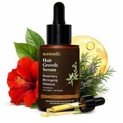 Auravedic Haarwuchs Serum mit 3% Redensyl & 4% Anagain | Nährt die Haarwurzeln, reduziert Haarbruch und unterstützt volleres Haar | Rosmarin, Bhringraj, Hibiskus | 30 ml