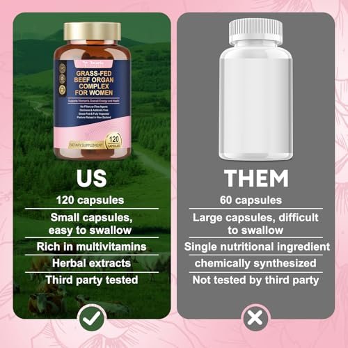 Totaria Frauen Organ Supplement – Rinderleber, Niere, Herz, Gebärmuttergewebe – Hormonbalance & Energie – Weidehaltung, Grasgefüttert – Natürliches Eisen mit Folsäure – 120 Kapseln