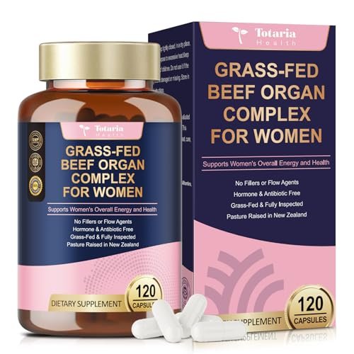 Totaria Frauen Organ Supplement – Rinderleber, Niere, Herz, Gebärmuttergewebe – Hormonbalance & Energie – Weidehaltung, Grasgefüttert – Natürliches Eisen mit Folsäure – 120 Kapseln