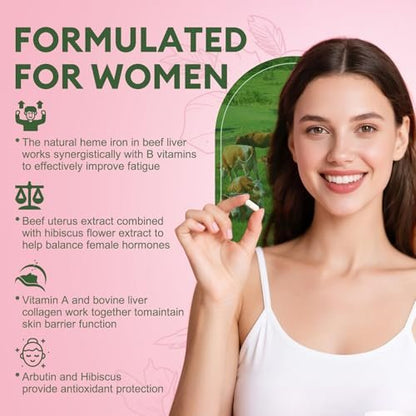 Totaria Frauen Organ Supplement – Rinderleber, Niere, Herz, Gebärmuttergewebe – Hormonbalance & Energie – Weidehaltung, Grasgefüttert – Natürliches Eisen mit Folsäure – 120 Kapseln