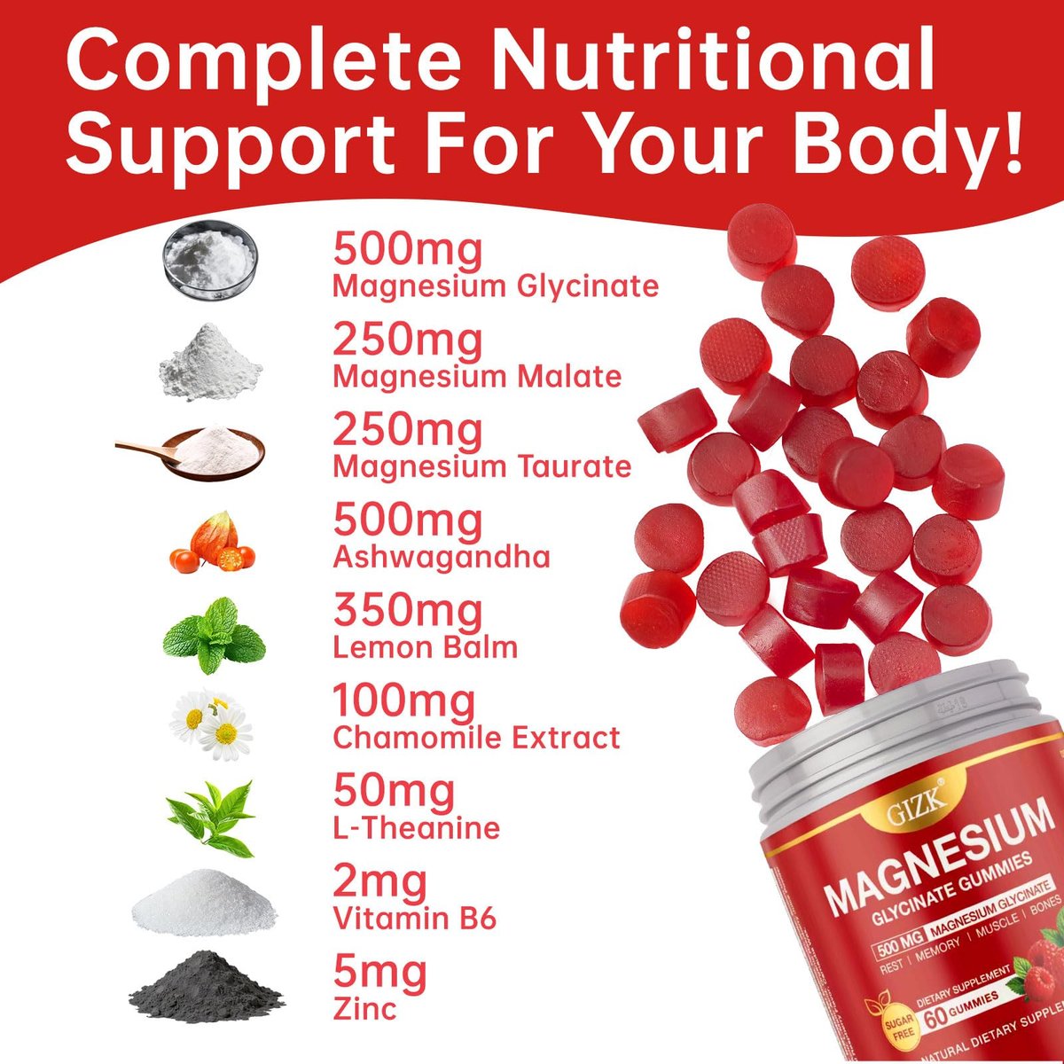SAYIDON Magnesium Glycinat Gummies 500mg – Zuckerfreie Magnesium Gummis für Schlaf, Stress, Muskel- & Nervenunterstützung – für Erwachsene & Kinder ab 4 Jahren, Vegan, ohne Melatonin (Himbeergeschmack, 60 Stück)
