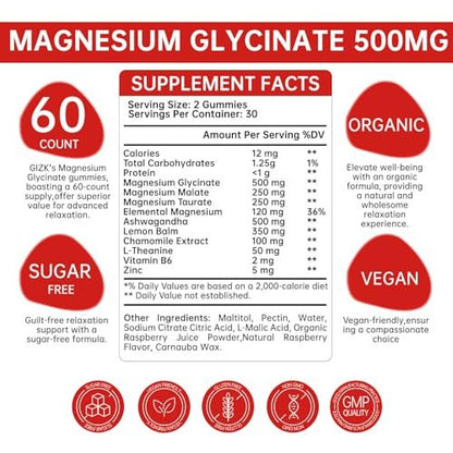 SAYIDON Magnesium Glycinat Gummies 500mg – Zuckerfreie Magnesium Gummis für Schlaf, Stress, Muskel- & Nervenunterstützung – für Erwachsene & Kinder ab 4 Jahren, Vegan, ohne Melatonin (Himbeergeschmack, 60 Stück)