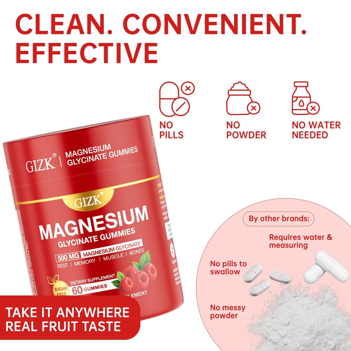 SAYIDON Magnesium Glycinat Gummies 500mg – Zuckerfreie Magnesium Gummis für Schlaf, Stress, Muskel- & Nervenunterstützung – für Erwachsene & Kinder ab 4 Jahren, Vegan, ohne Melatonin (Himbeergeschmack, 60 Stück)