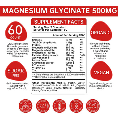 SAYIDON Magnesium Glycinat Gummies 500mg – Zuckerfreie Magnesium Gummis für Schlaf, Stress, Muskel- & Nervenunterstützung – für Erwachsene & Kinder ab 4 Jahren, Vegan, ohne Melatonin (Himbeergeschmack, 60 Stück)